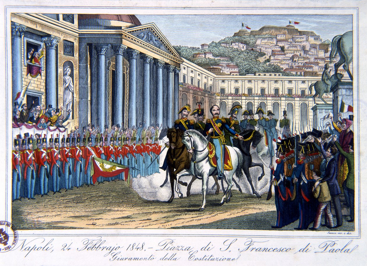 Den italienske forfatnings ed, Piazza di San Francesco di Paola, Napoli, 24. februar 1848 af Italian School