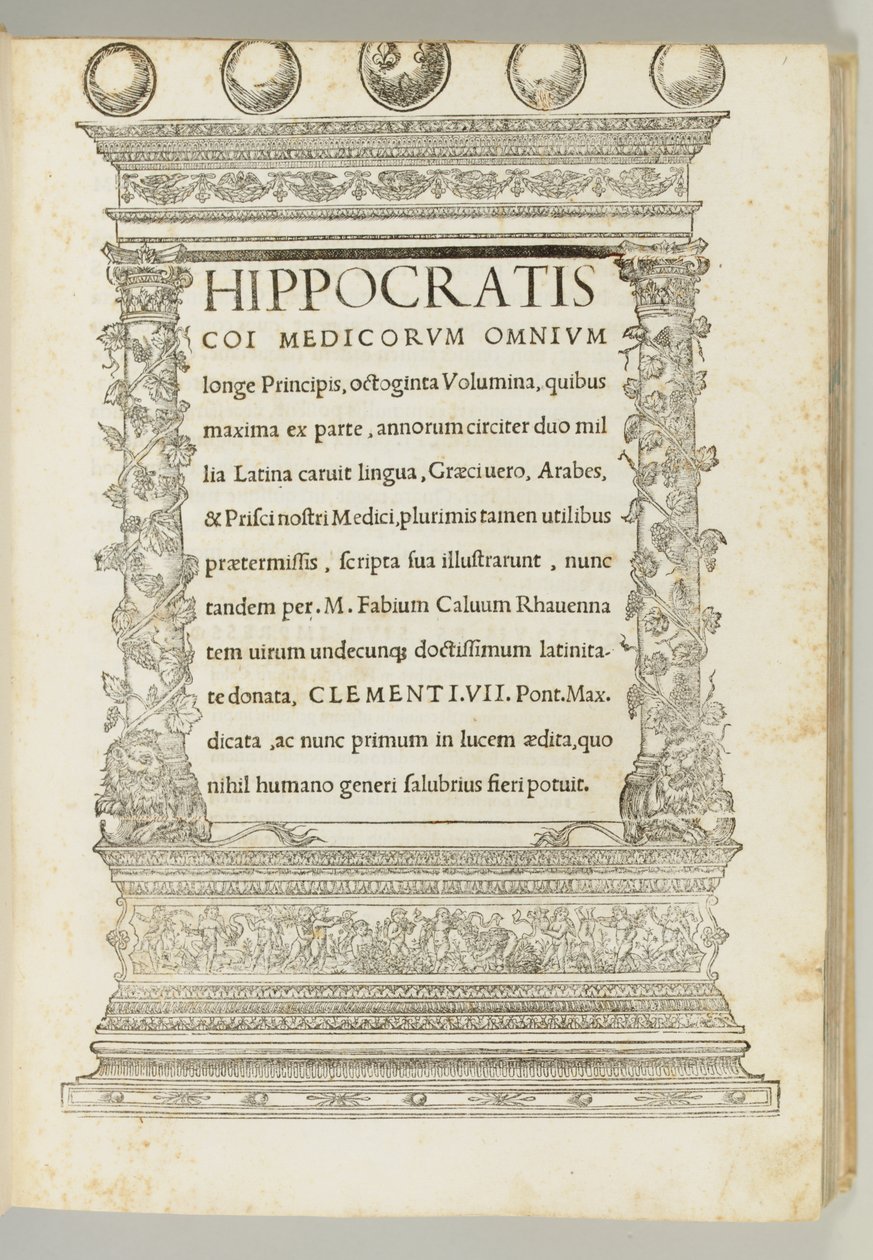 Firs bind, det hippokratiske korpus oversat fra græsk til latin af Marcus Fabius Calvus (ca. 1440-1527), Rom: Franciscus Minutius Calvus af Italian School