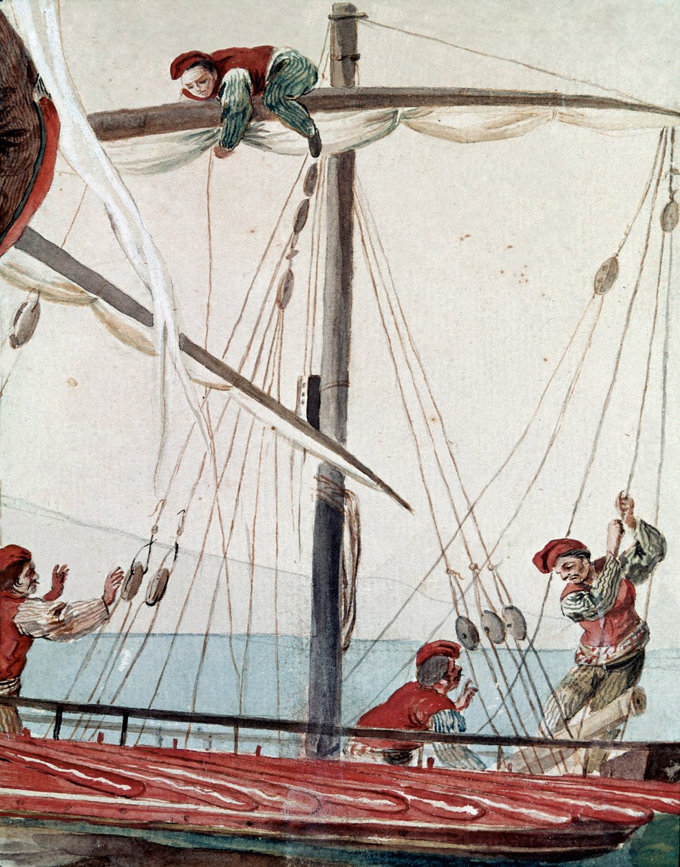 Gammel napolitansk handel: en fiskerbåd - akvarel fra det 19. århundrede - Napoli Museo Nazionale di San Martino af Italian School