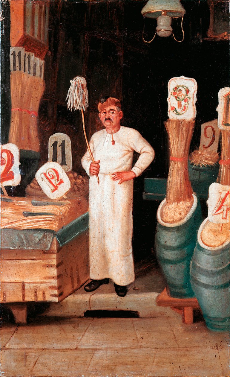 Gammel metier: pastasælgerens butik. Anonym detrampe. 19. århundrede 19. århundredes Nationalmuseum for Pasta, Agnesi Foundation, Rom af Italian School