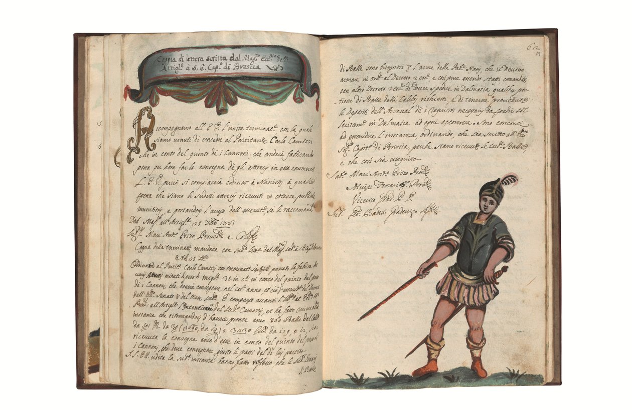 Om fremstilling af kanoner til Republikken Venedig af Carlo Camozzi di Bergamo (fl.1712), på italiensk og latin, illustreret manuskript på papir, Venedig, første halvdel af det 18. århundrede (blæk og farve på papir) af Italian School