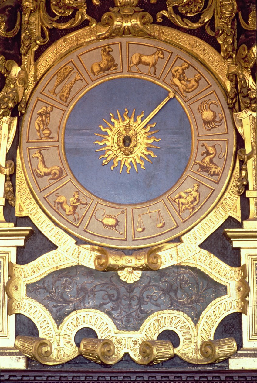 Orologio Zodicale (Zodiac Clock) (fresco og forgyldt træ) af Italian School