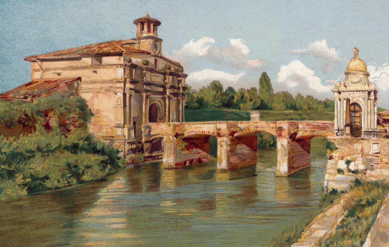 Padua / Padua: Porta Venezia og broen over Bacchiglione (chromolitho) af Italian School