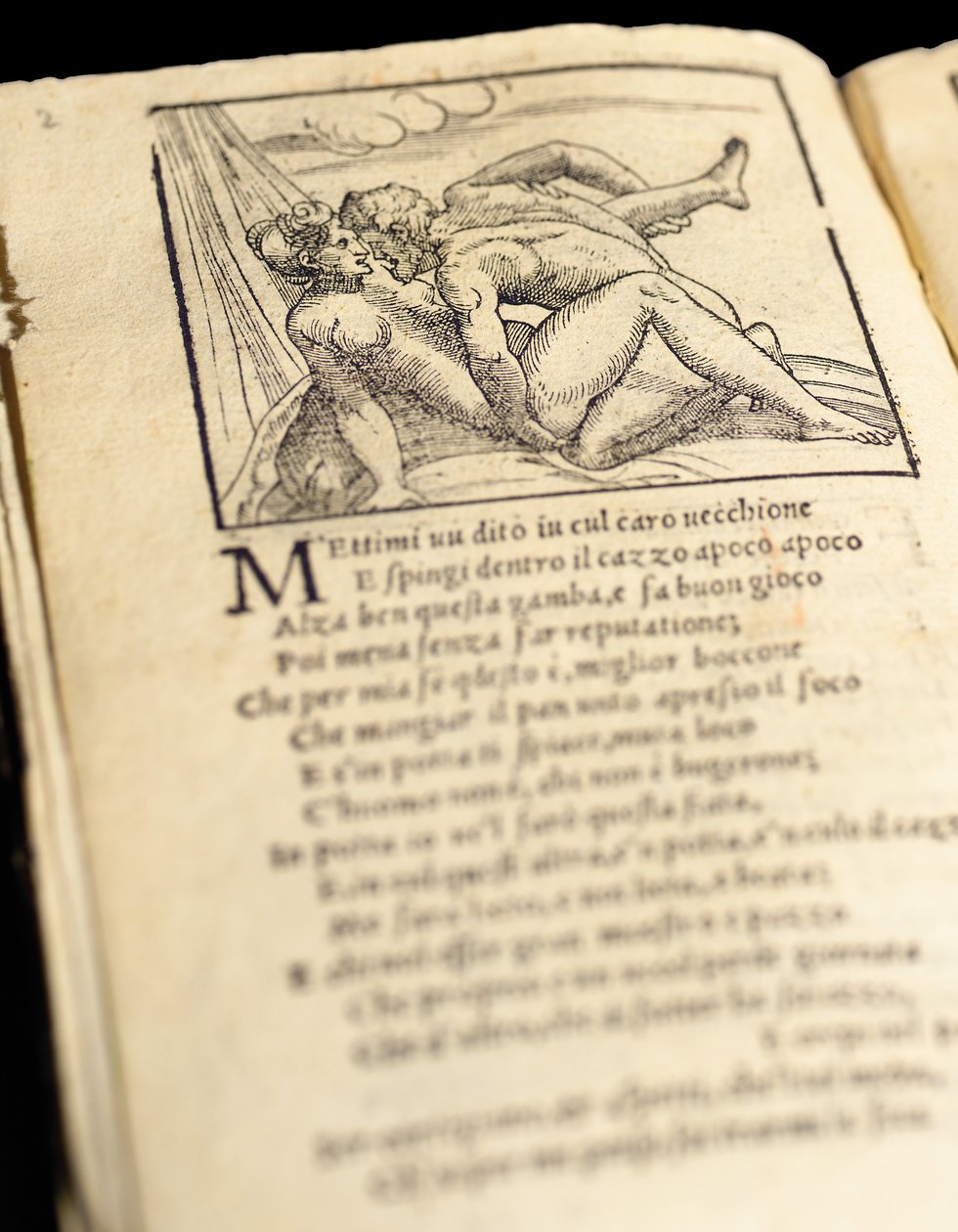 Page from "Sonetti Lussuriosi" by Pietro Aretino, illustrated by Giulio Romano and engraved by Marcantonio Raimondi, published Venice, c.1527dani af Italian School