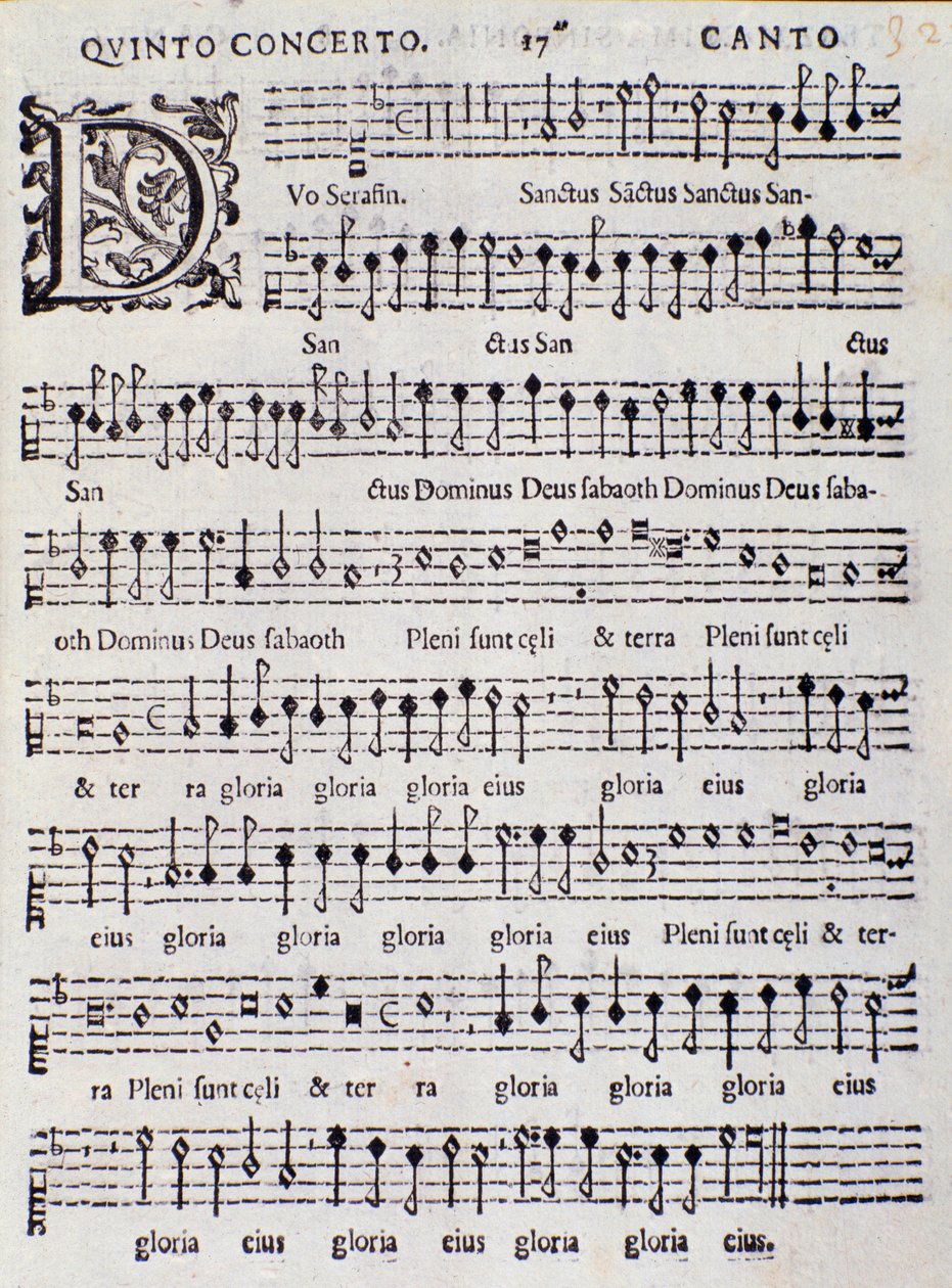 Page of musical score of Concerto 5 in “” Canzoni alla francese ”” by Adriano Banchieridani af Italian School