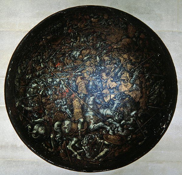Pageant Shield med scener fra romersk historie (malet træ) af Italian School