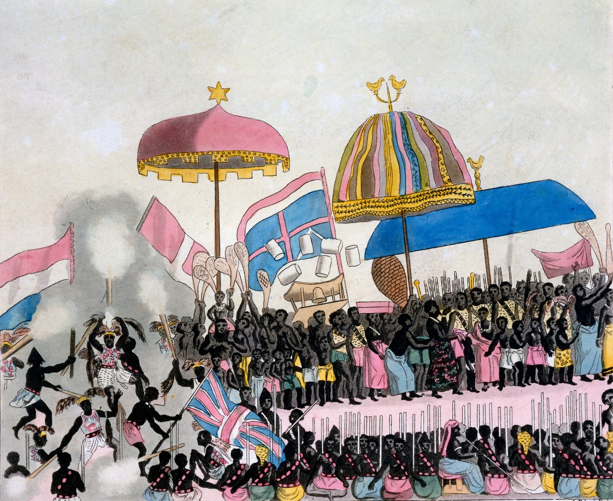 Panoramaudsigt over Yam Custom, fra Costumi dei... af Giulio Ferrario, ca. 1820