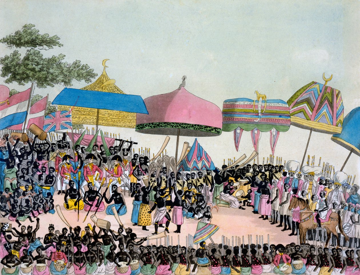 Panoramaudsigt over Yam Custom, fra Costumi dei... af Giulio Ferrario, ca. 1820
