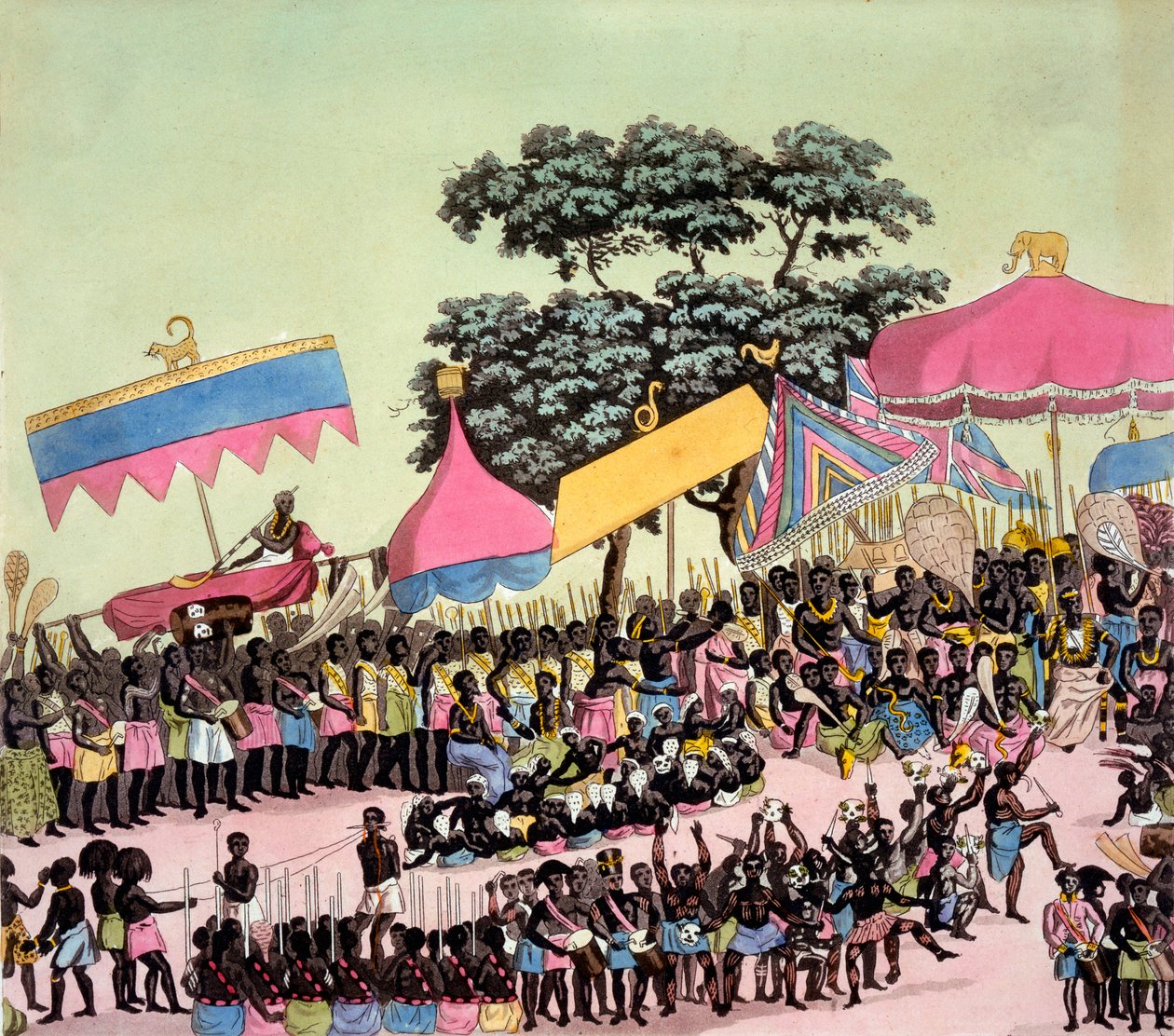 Panoramaudsigt over Yam Custom, fra Costumi dei... af Giulio Ferrario, ca. 1820