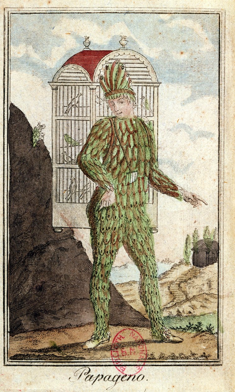 Fuglefangeren Papageno, fra Tryllefløjten af Wolfgang Amadeus Mozart (1756-91), af Italian School