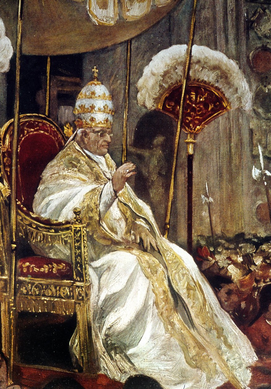Den hellige fader Pius XI ankommer til Peterskirken og bærer på "Sedia gestatoria", påske 1937 (olie på lærred) af Italian School