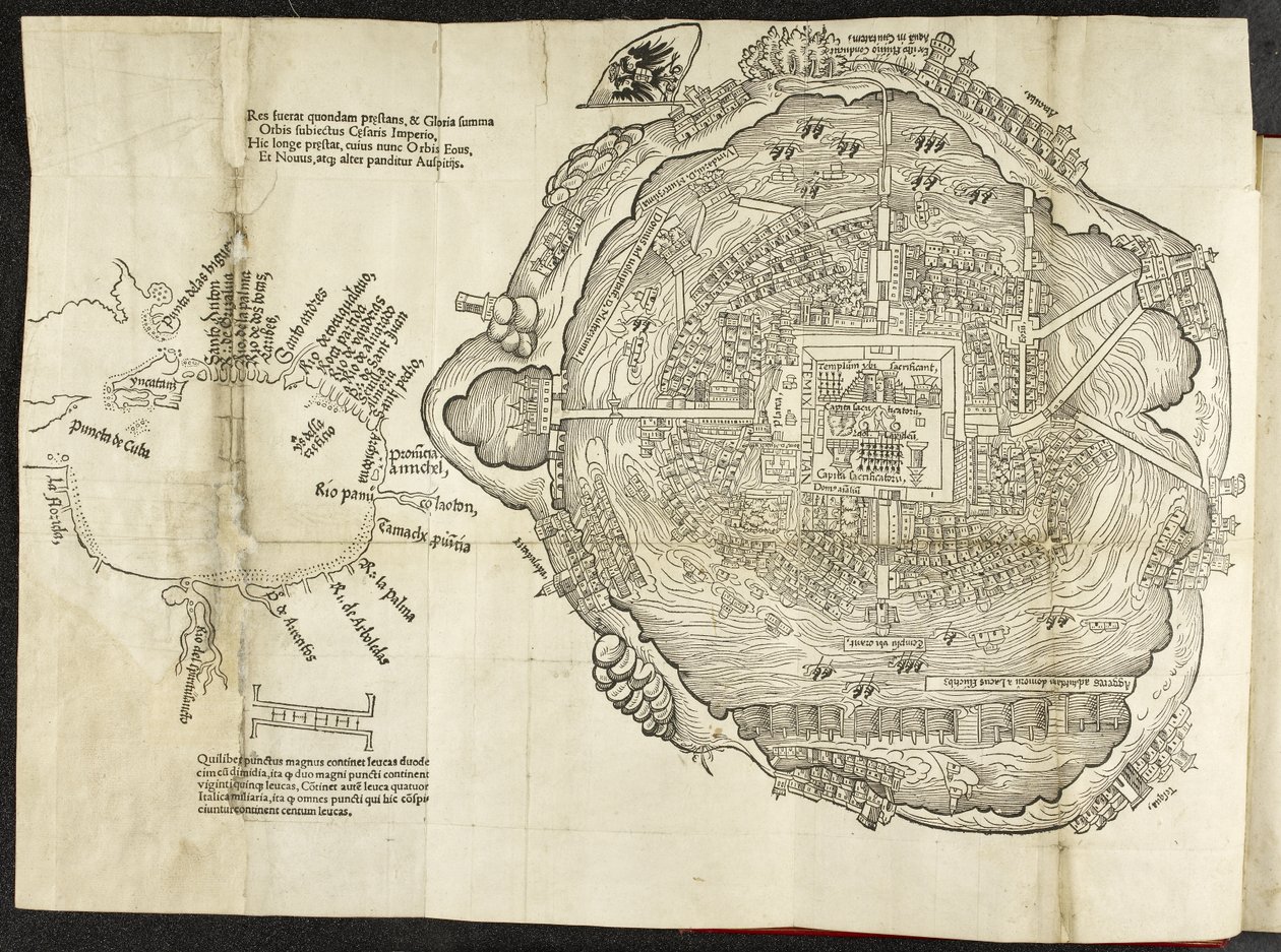 Plan over Mexico, i Hernando Cortés, La preclara narratione di Ferdinando Cortese della Nuoua Hispagna, Venedig af Italian School