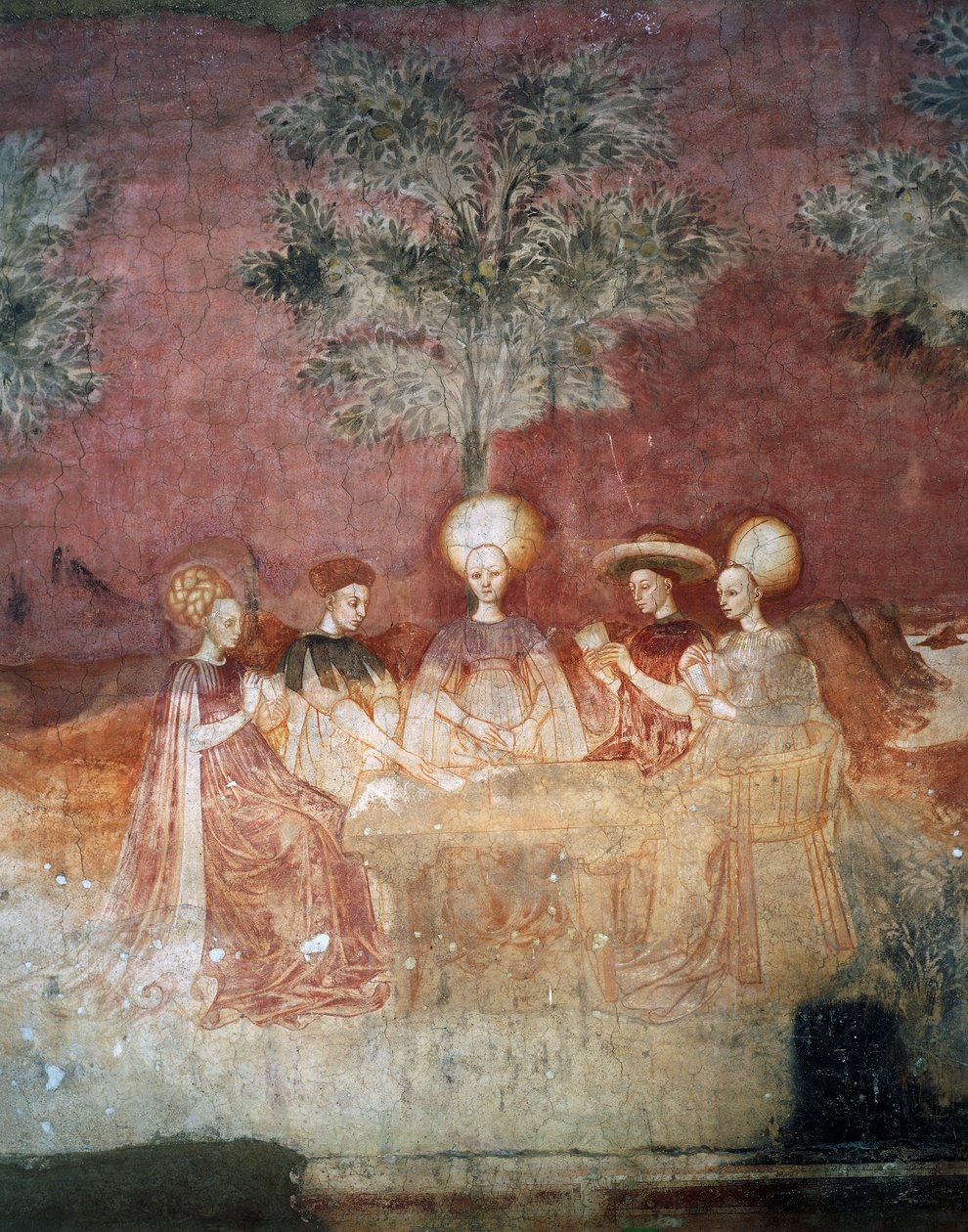 Leg med tarotkort, scene fra spilcyklussen, ca 1445-1450, fresco, Palazzo Borromeo, Milano, Lombardiet, Italien af Italian School