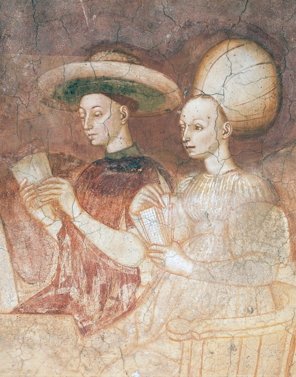 Leg med tarotkort, scene fra spil-cyklussen, ca 1445-1450, fresco, Palazzo Borromeo, Milano, Lombardiet, Detail, Italien af Italian School