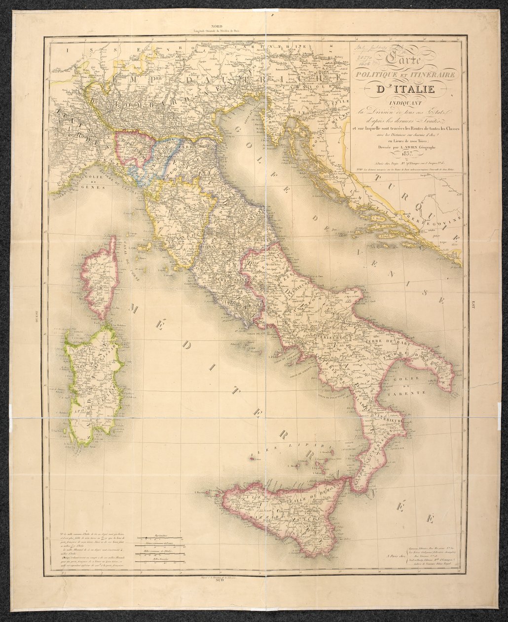Politisk kort, der viser inddelingerne af staterne i Italien af Italian School