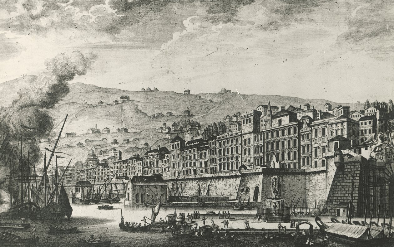 Ponte Reale i Genova, gravering, Italien af Italian School