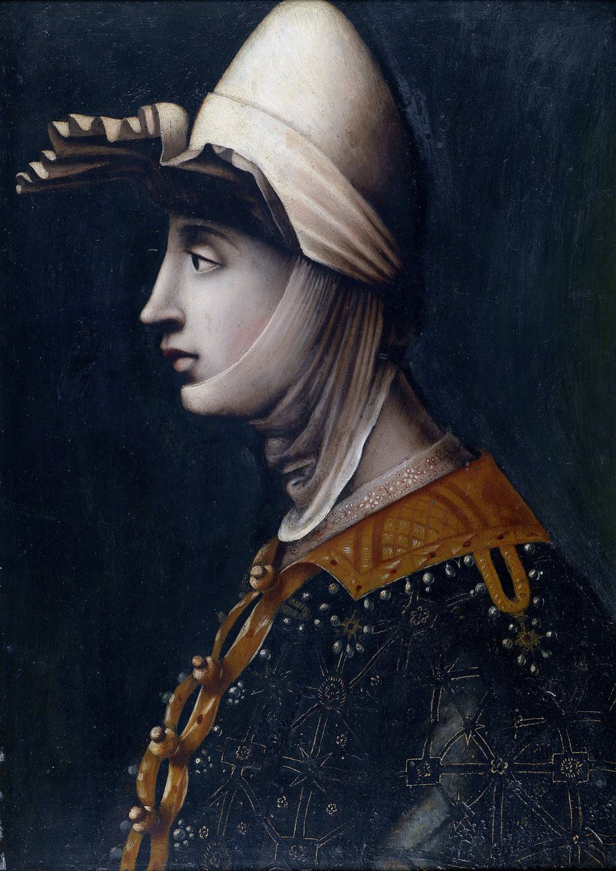 Portræt af grevinde Matilda af Toscana, kendt som Canossa (Mathilde de Briey) (1046-1115) (Matilde di Toscana) (Matilde di Canossa) - Matilda af Toscana af Anonym, midten af ​​det 16. årh. - Olie på sten, 49,5x36 - Privat samling af Italian School