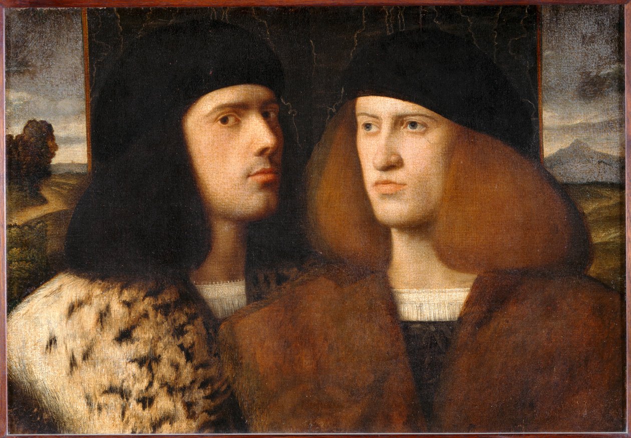 Portrait de deux jeunes hommes - Portræt af to unge mænd ... af Italian School