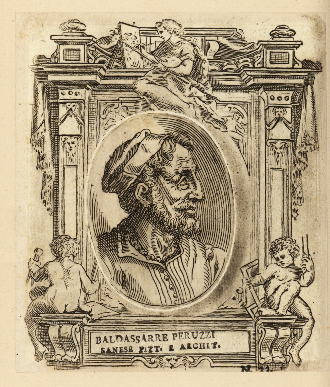 Portræt af Baldassare Tommaso Peruzzi, italiensk arkitekt og maler, født nær Siena af Italian School