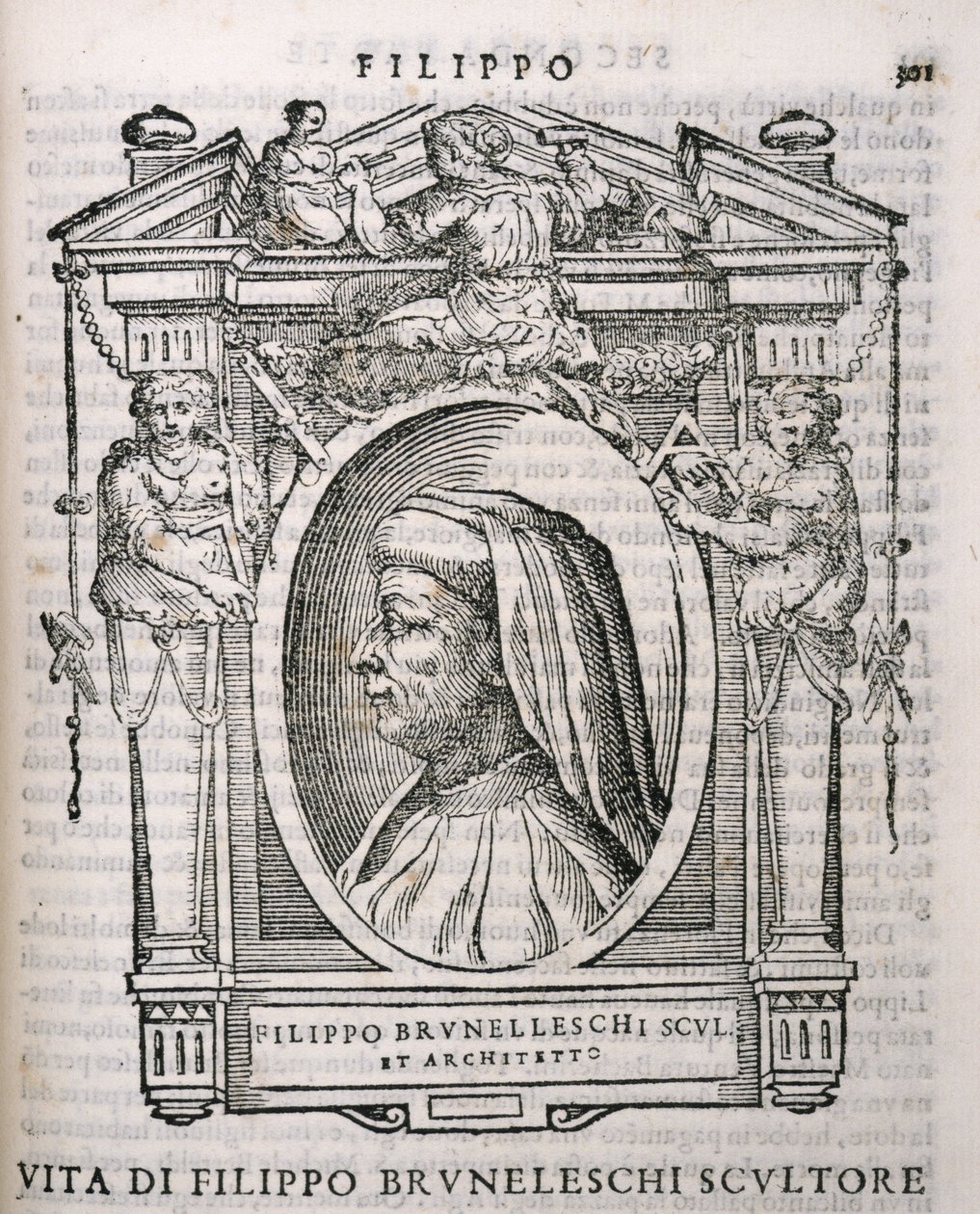 Portræt af Filippo Brunelleschi (1377-1446) fra Vasaris Lives of the Artists, første gang udgivet 1550 af Italian School