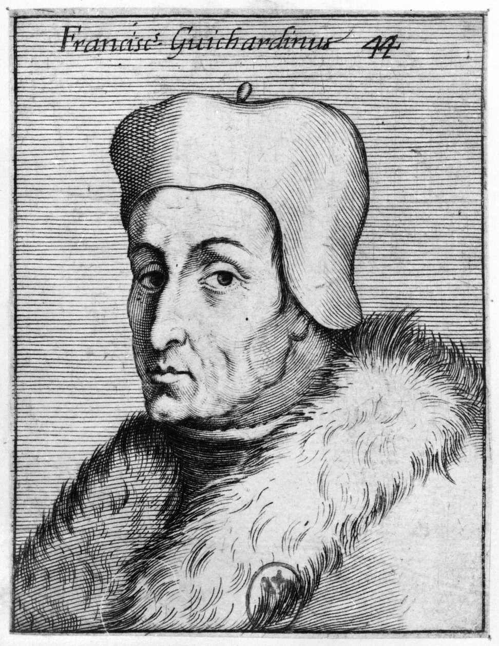 Portræt af Francesco Guicciardini (1483-1540) (gravering) (bw foto) af Italian School