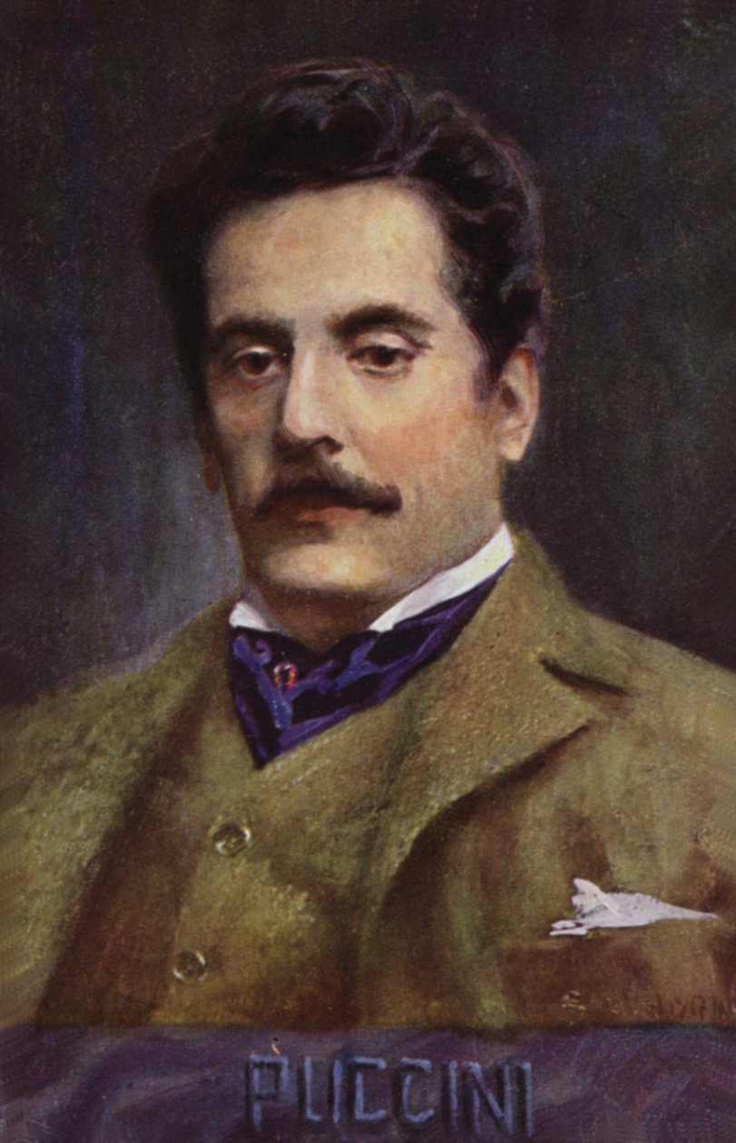 Portræt af Giacomo Puccini (farvelitografi) af Italian School