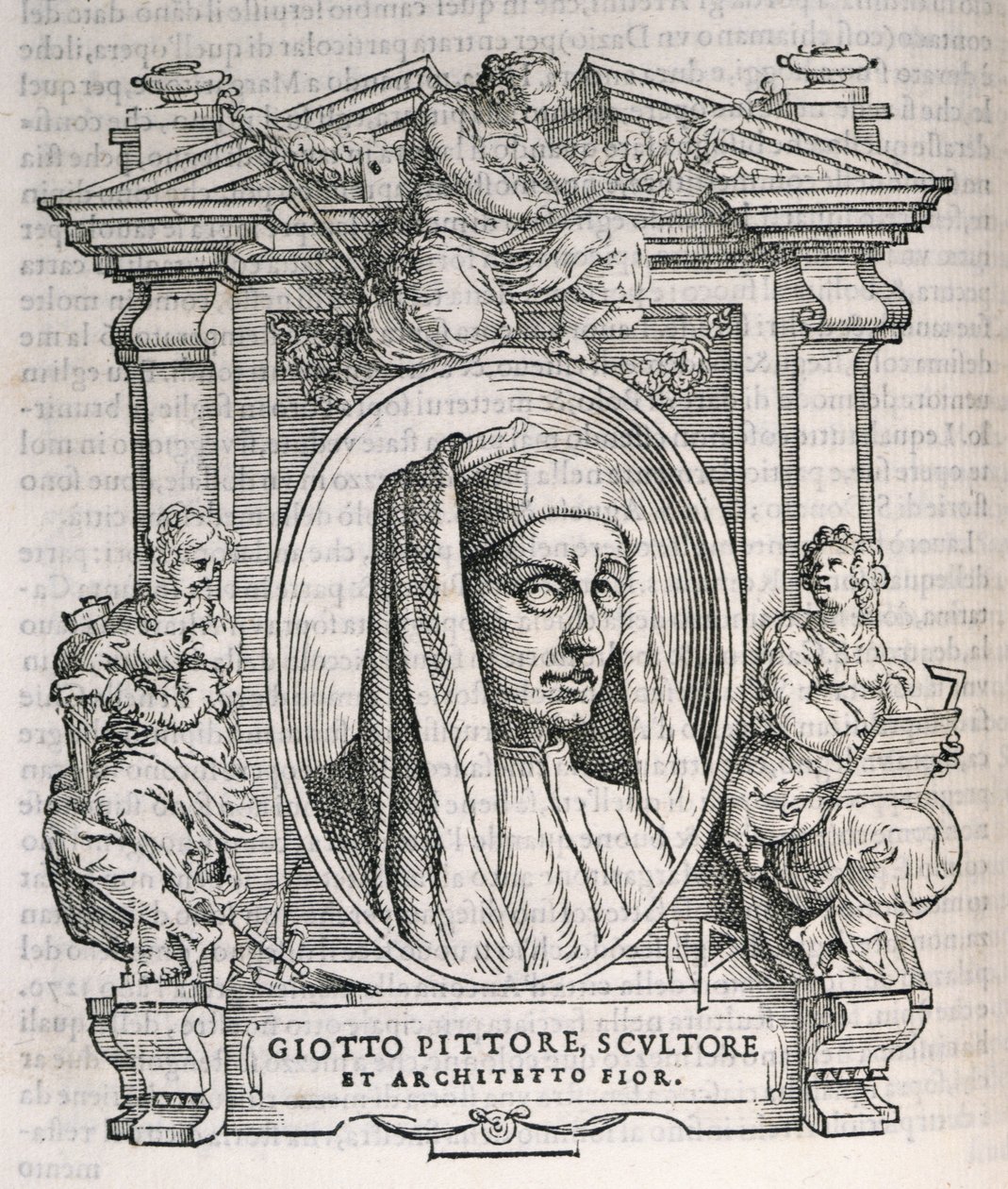 Portræt af Giotto di Bondone (ca. 1267-1337) fra Vasaris Lives of the Artists, første gang udgivet 1550 af Italian School