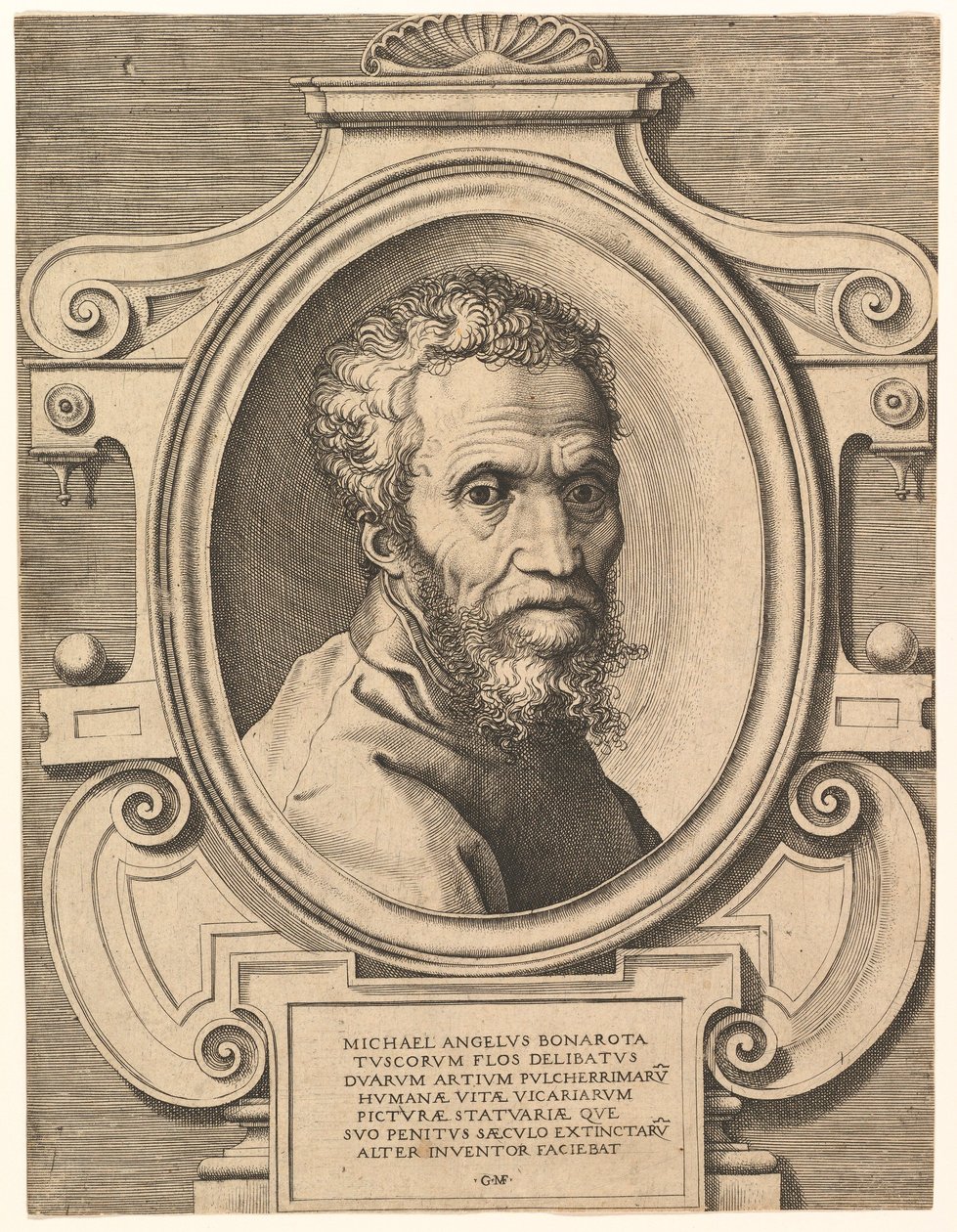 Portræt af Michelangelo, pub. C1564. af Italian School