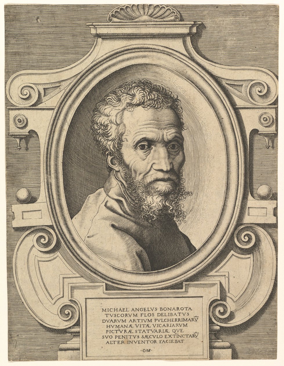 Portræt af Michelangelo, pub. C. 1564 (gravering) af Italian School
