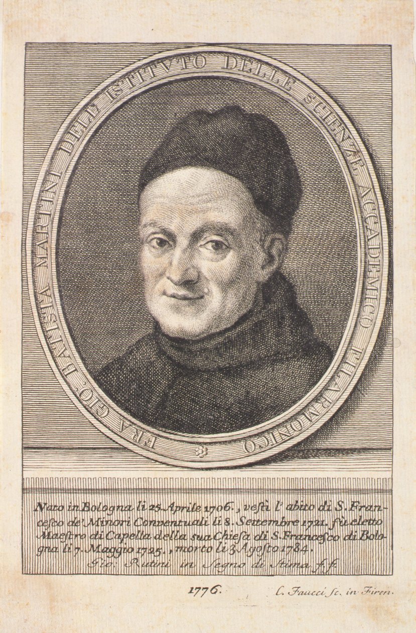 Portræt af fader Giovanni Battista Martini (1706-84) indgraveret af Faucci, 1776 af Italian School