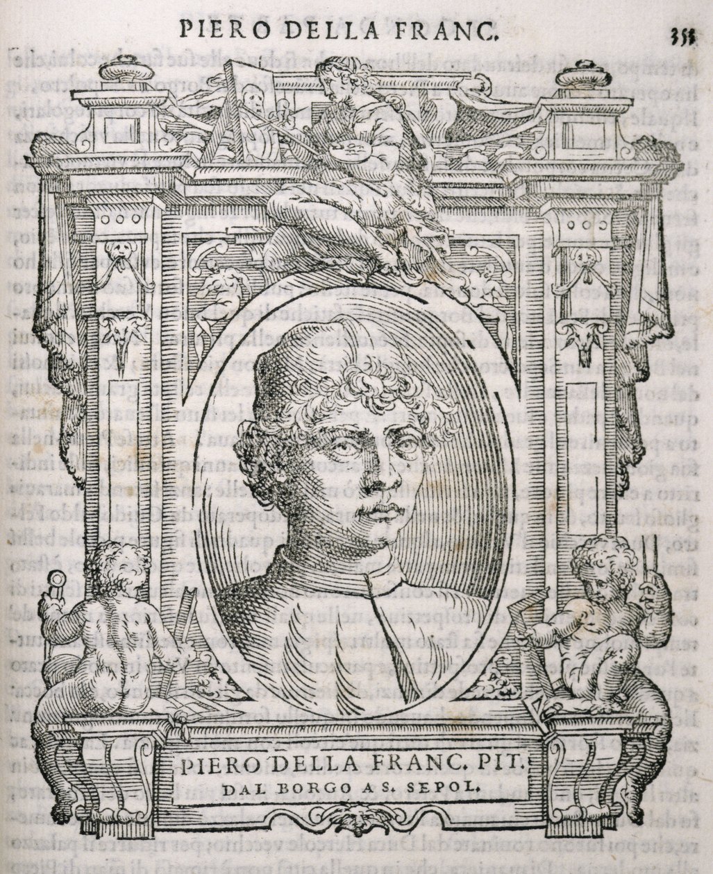 Portræt af Piero dell Francesca (1415-92) fra Vasaris Lives of the Artists, første gang udgivet 1550 af Italian School