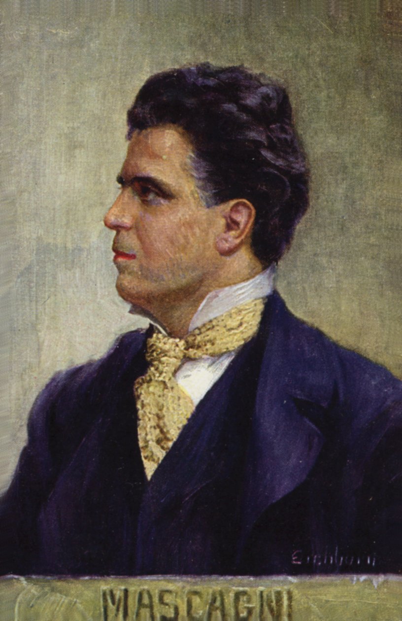 Portræt af Pietro Mascagni (farvelitografi) af Italian School