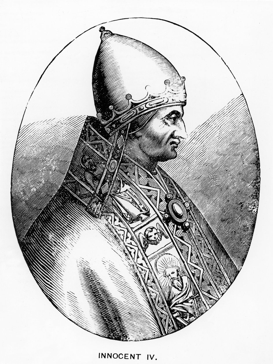Portræt af pave Innocentius IV (d.1254) illustration fra videnskab og litteratur i middelalderen og renæssancen, skrevet og indgraveret af Paul Lacroix, 1878 af Italian School