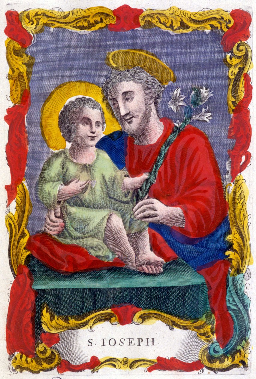 Portræt af Sankt Josef og Jesusbarnet, fromt billede, Italien af Italian School