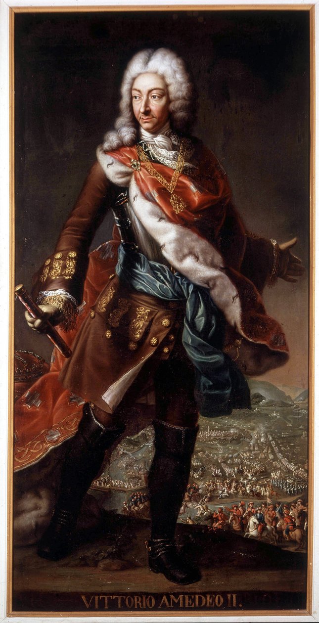 Portræt af Vittorio Amedeo II di Savoia kaldet Volpe Savoiarda (1666-1732) (Victor Amedee II eller Victor-Amedee), hertug af Savoyen og konge af Sicilien dengang af Sardinien. Maleri bevaret på Slot A. Racconigi. af Italian School