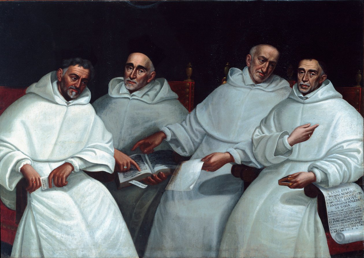 Portræt af inkvisitorerne Michele Sasso, Tommaso Novaro, Vincenzo Regitudine, Ambrogio Roggeri Maleri af Bolognese-skolen. 17. århundrede. Taggia, San Domenico kloster af Italian School