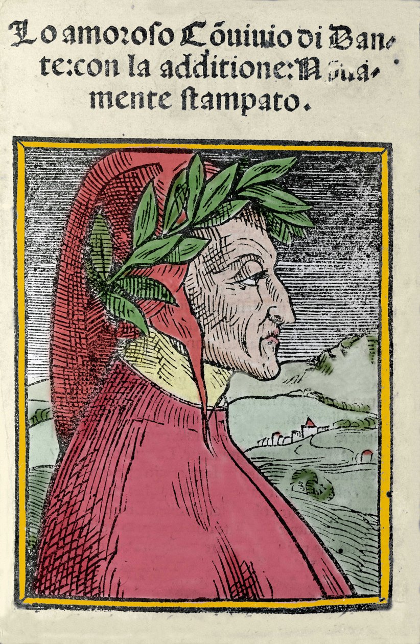 Portræt af den italienske digter Dante Alighieri (1265-1321). Gravering. Frontispice af "" il convivio "" fra 1554 af Italian School