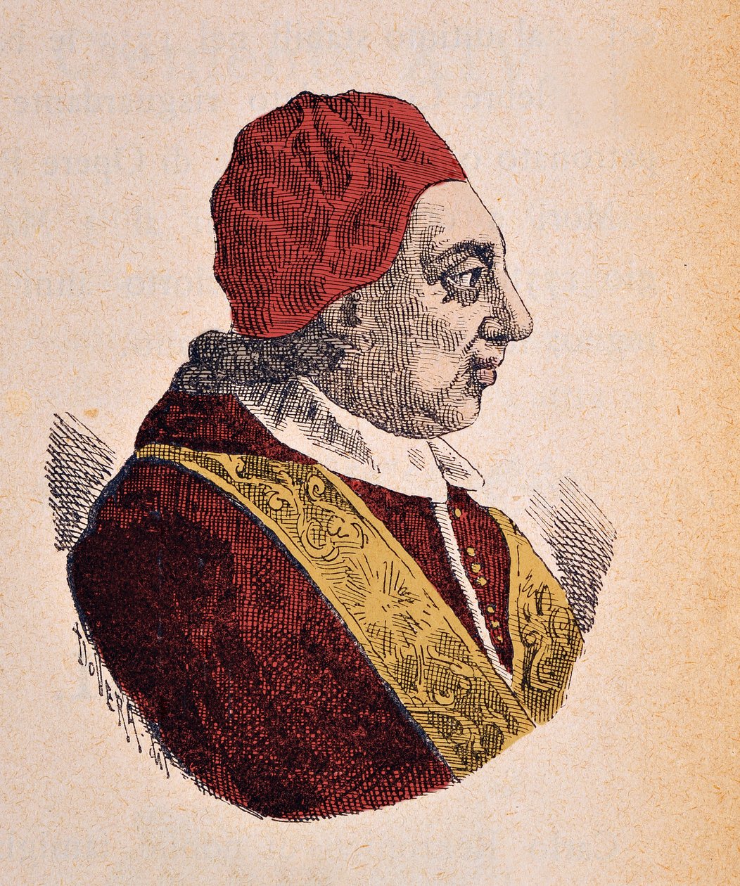Portræt af pave Benoit XIV (benedetto, Benedikt eller Benedictus) (1740-1758), 1898 (stik med senere farvelægning) af Italian School