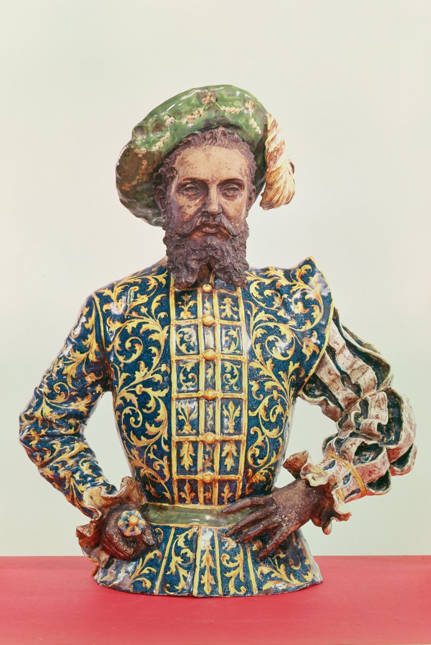 Muligvis et portræt af Giovanni Da Verrazzano (1485-1528) (glaseret og uglaseret keramik) af Italian School