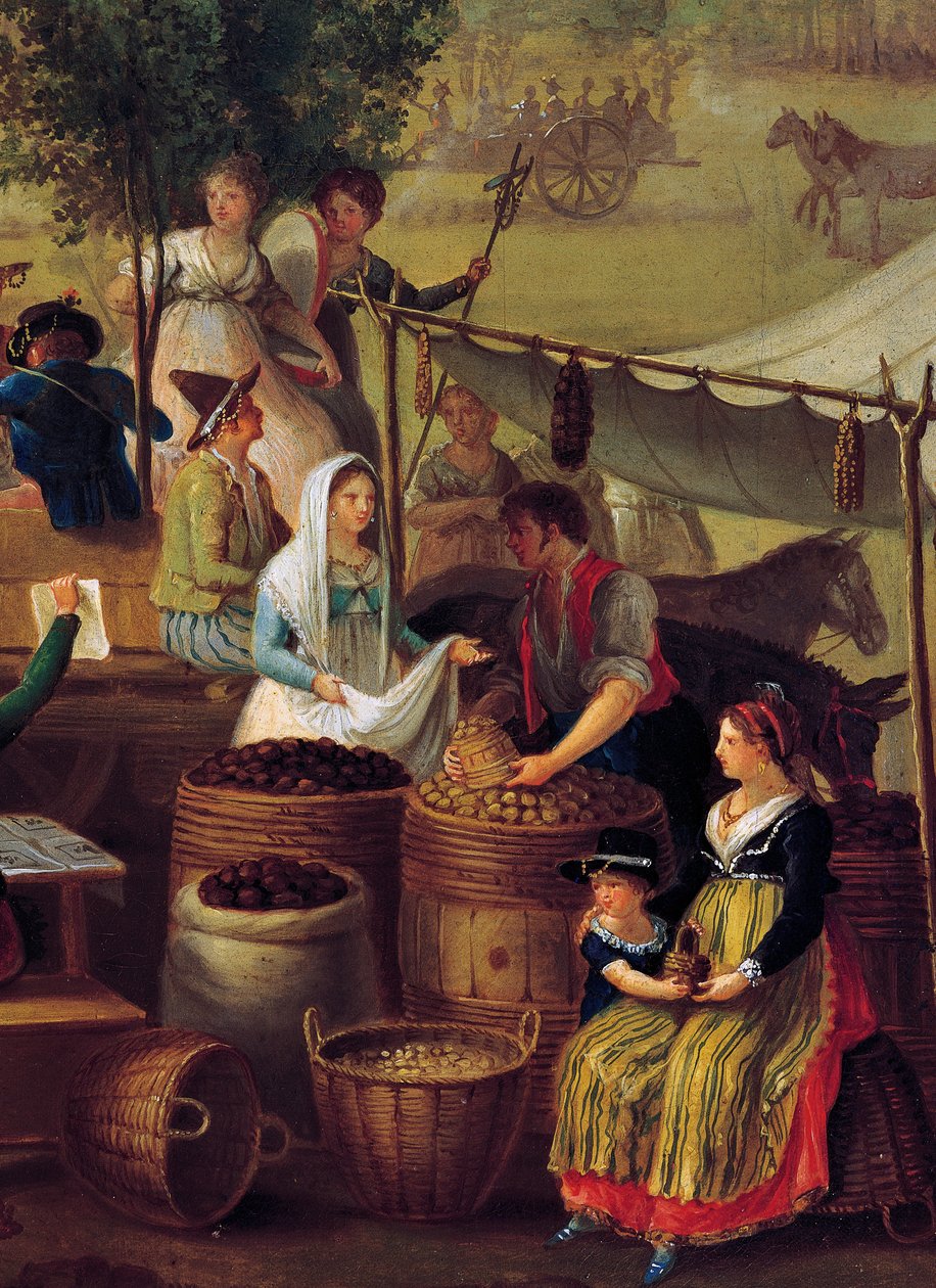 Kartoffel og kastanje sælger, maleri af en ukendt kunstner, Italien af Italian School