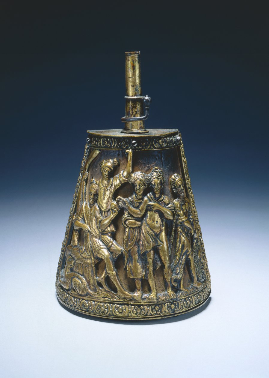Pulverkolbe, ca. 1590 (forgyldt messing over stofbeklædt træ) af Italian School