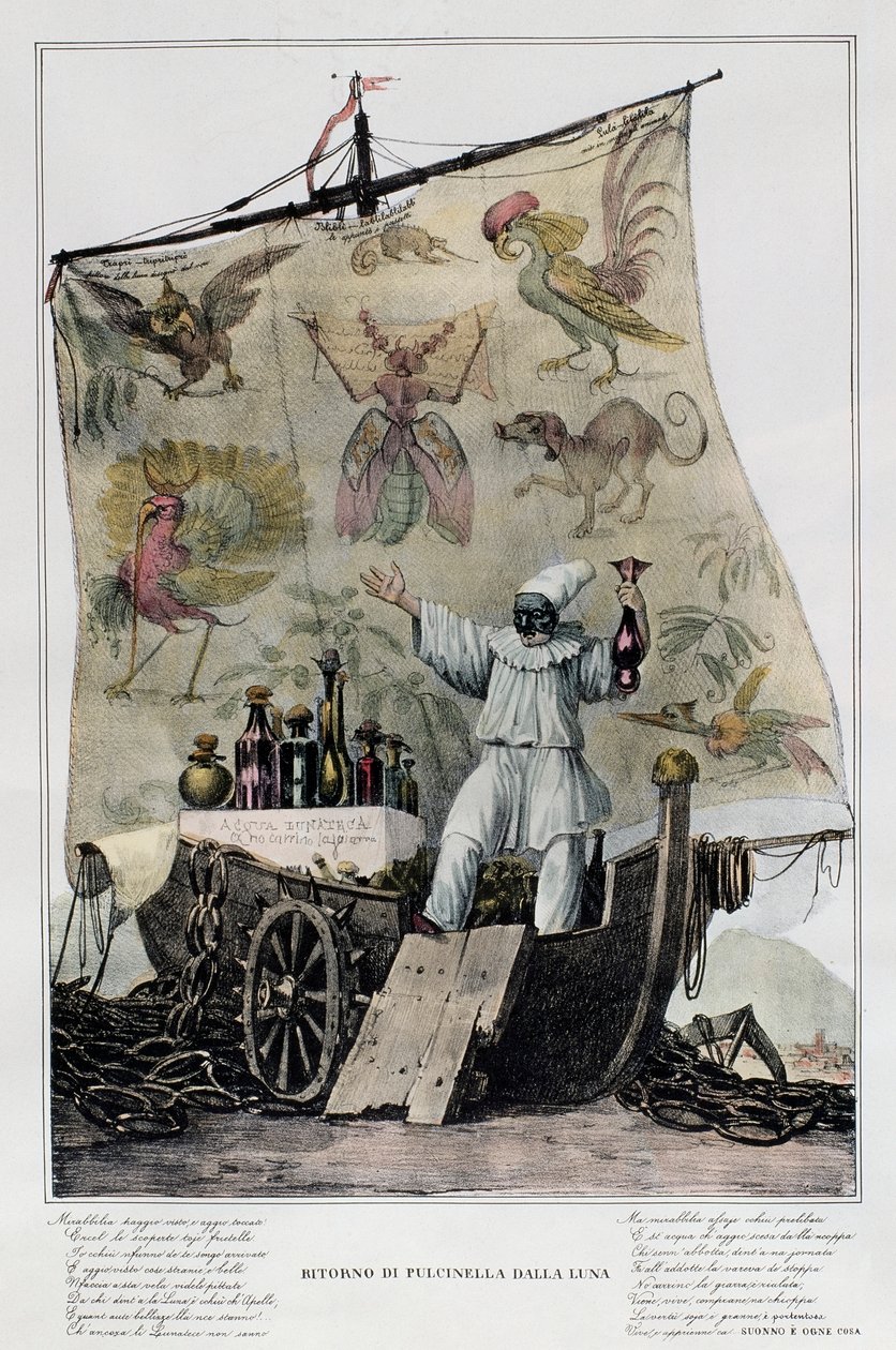 Pulcinella vender tilbage fra månen af Italian School