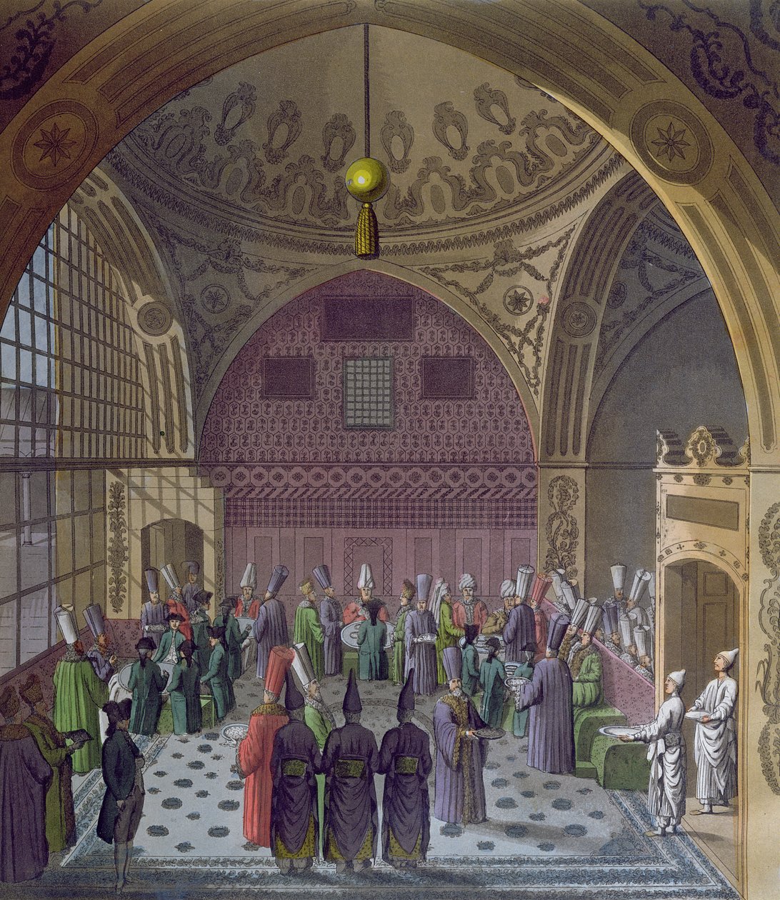 Modtagelse af de vestlige ambassadører af sultanens storvesir i Konstantinopel, ca. 1820 (farvegravering) af Italian School