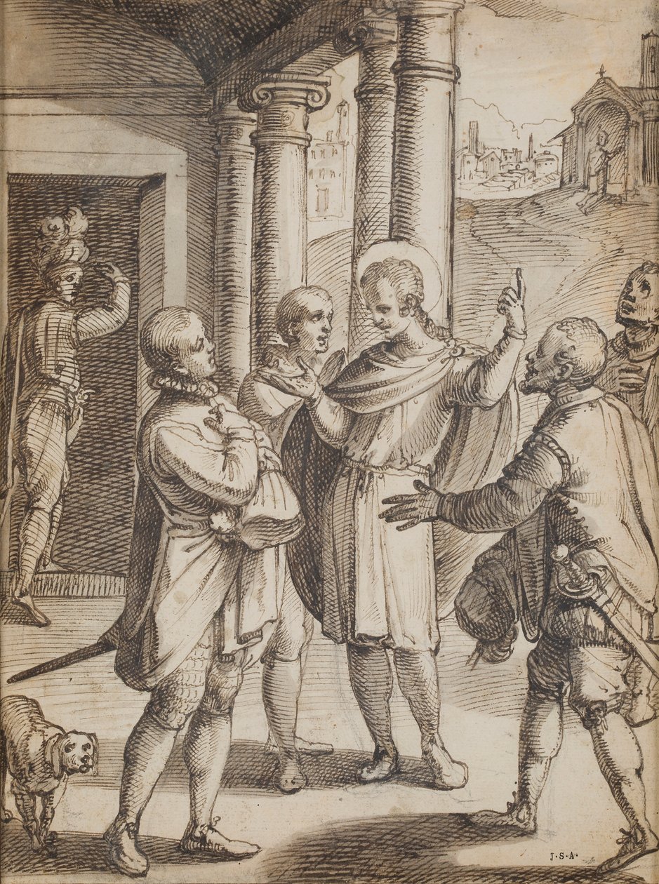 Religiøse scener (pen og blæk på papir) af Italian School