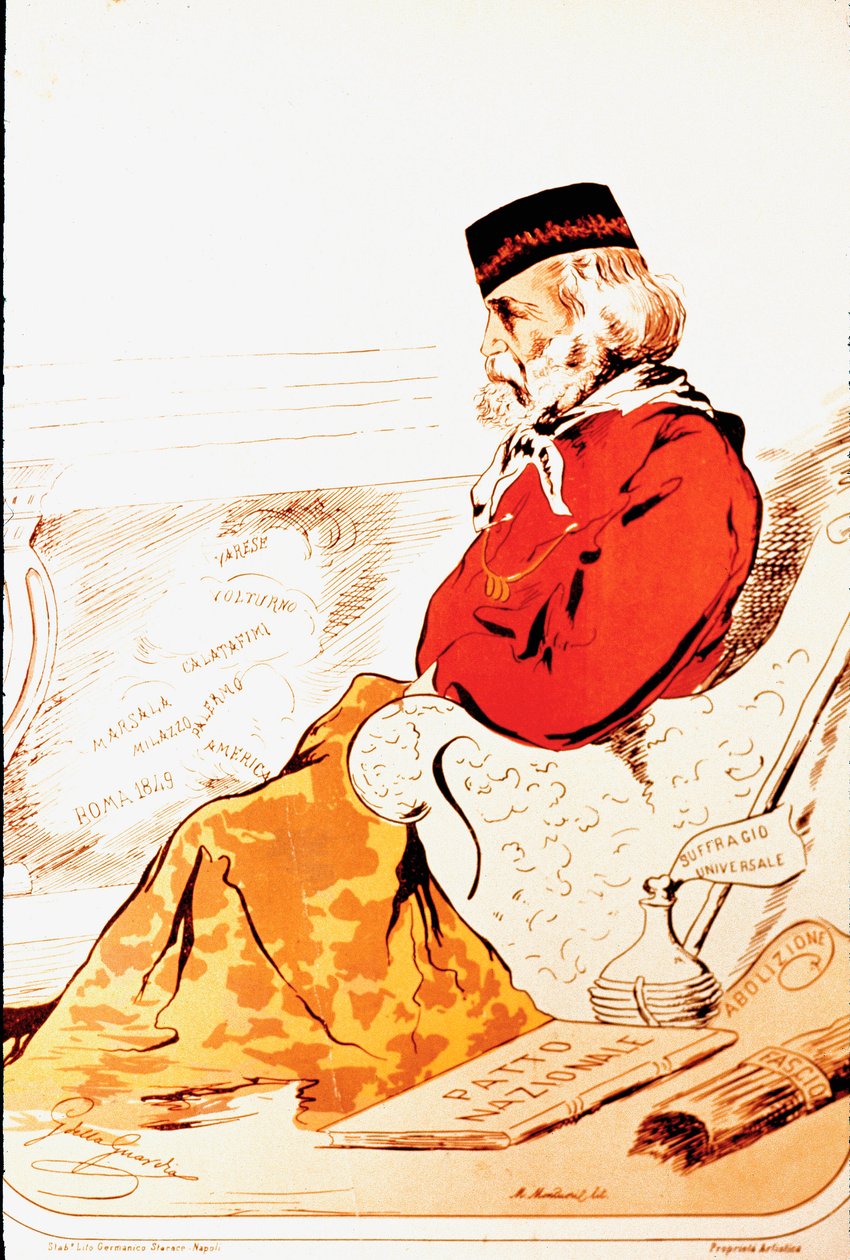 Repræsentation ved medlemmer af den parlamentariske ret for Risorgimentos helte og den italienske patriot Giuseppe Garibaldi (1807-1882) i 1874. Tegning. Rom, Museo del Risorgimento af Italian School
