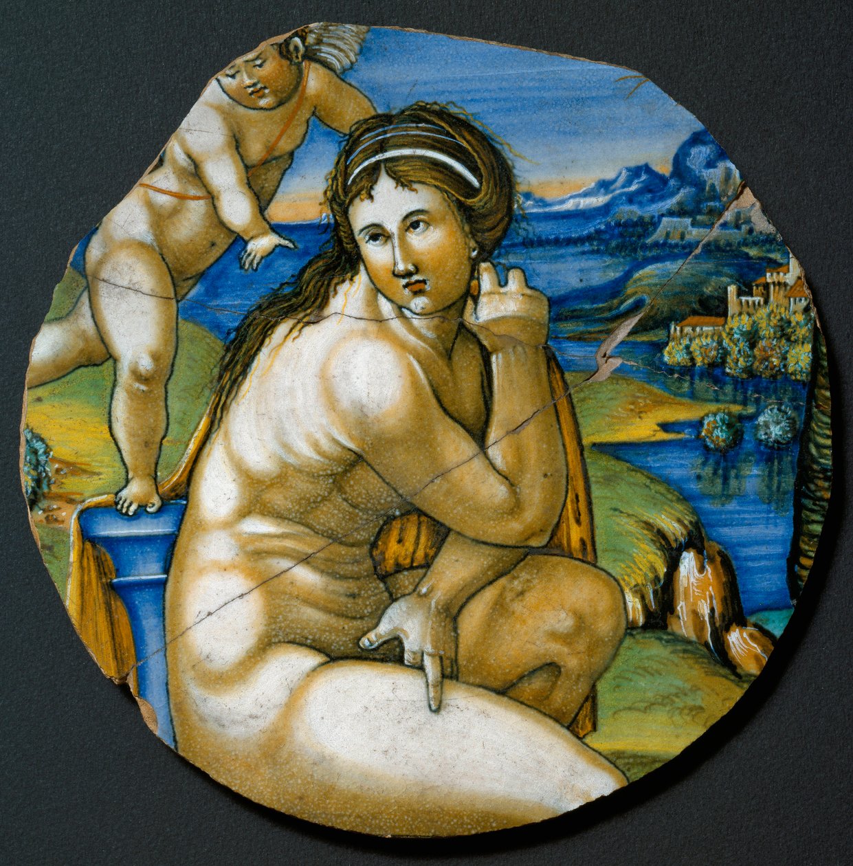 Repræsentation af Venus. Keramisk plade produceret i Faenza, Italien. 1530 omkring Firenze, Bargello Nationalmuseum af Italian School
