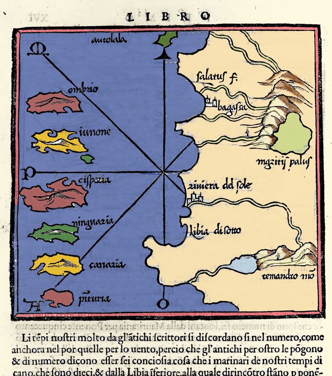 Repræsentation af De Kanariske Øer. Isolario (kort over øer) af Benedetto Bordone. Venedig 1547 af Italian School