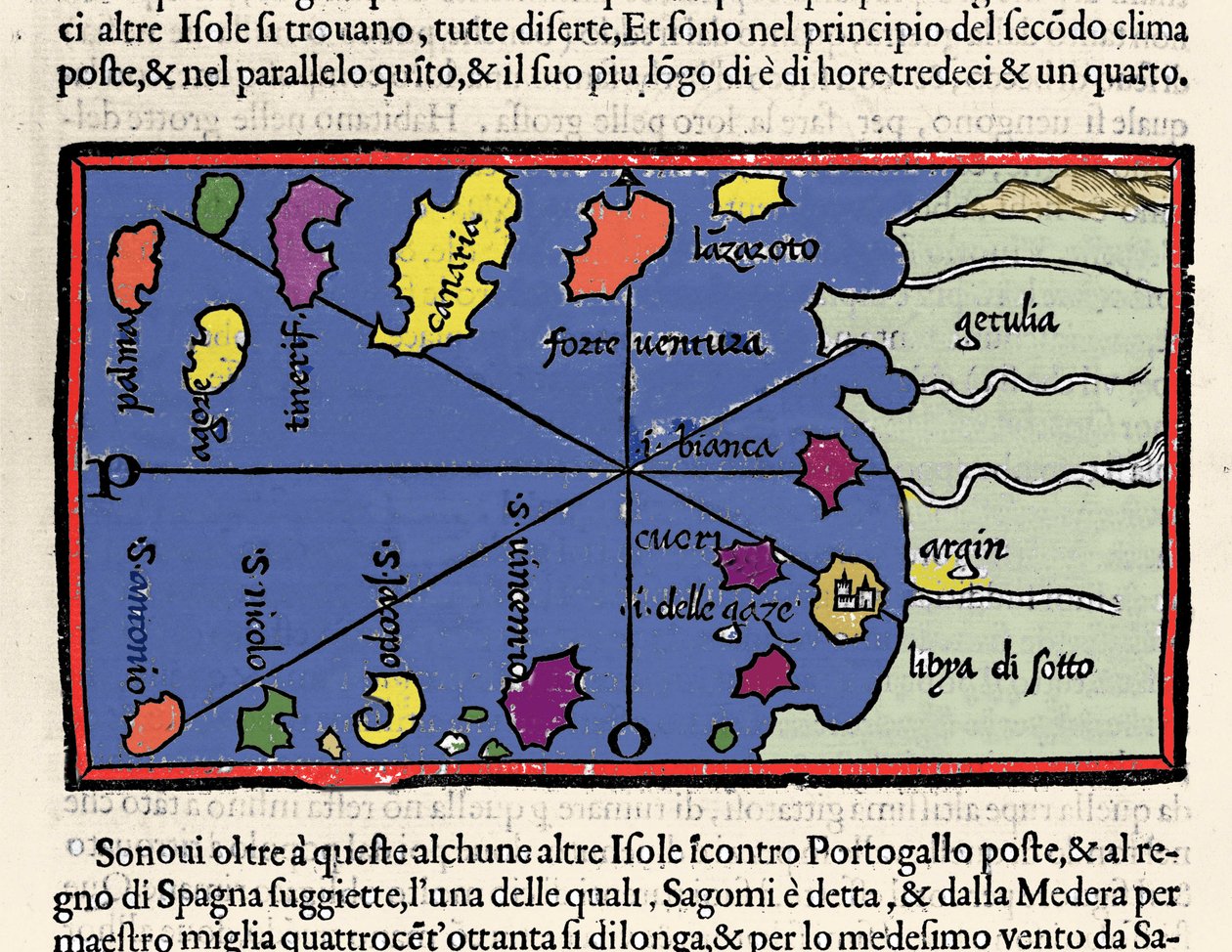 Repræsentation af Kap Verdes øer. Isolario (kort over øer) af Benedetto Bordone. Venedig 1547 af Italian School