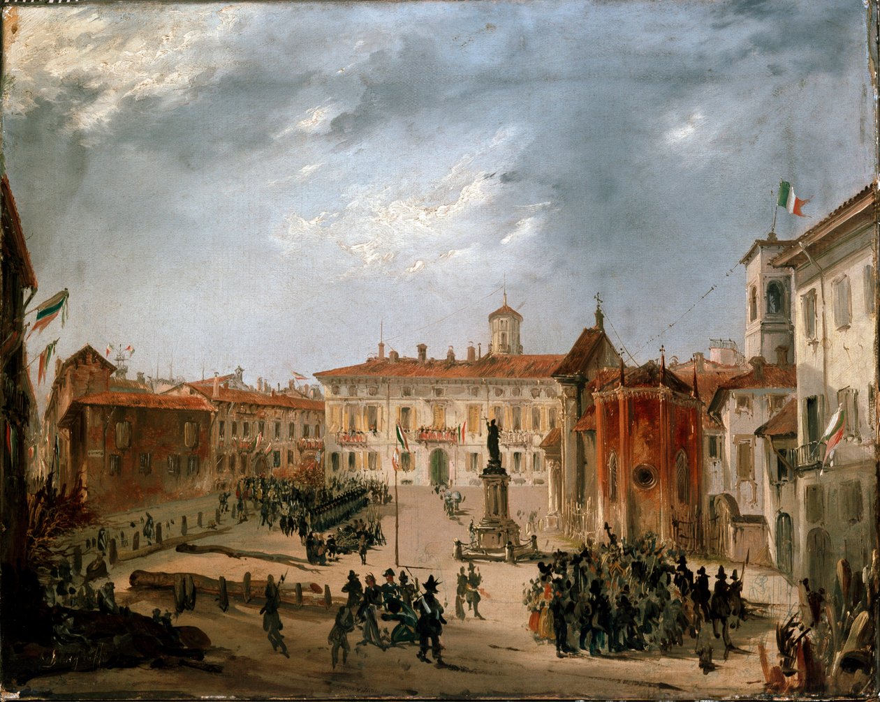 Revolutioner i 1848, Fem dage i Milano: Østrigske fanger på Borromeo-pladsen den 20. marts (maleri af Italian School