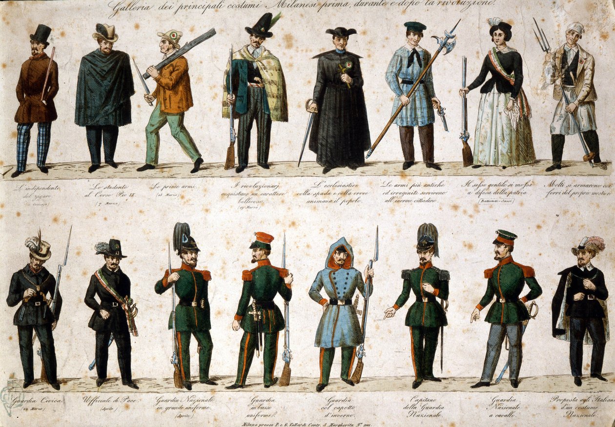 Risorgimento: De fem dage i Milano (Cinque giornate di Milano) (18.-22. marts 1848): dette er en af de første episoder af revolutionerne i 1848 (en del af den første italienske uafhængighedskrig), der oplevede milanesernes fremgang befolkningsoprør mod af Italian School